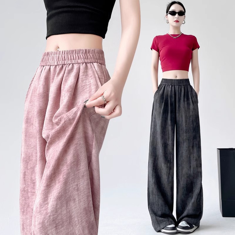 Southeast Asia's Hottest Tie-Dye Cotton and Linen Casual Wide-Leg Pants for Women 2025 Summer New Style Lazy Style Floor-Length Pants for Women