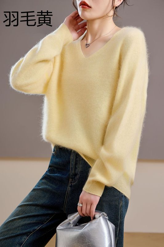 【起毛シリーズ】カシミヤ5% ウール95% ラウンドネック/Vネック シームレス起毛カシミヤセーター レディース セーター 25年新作|undefined