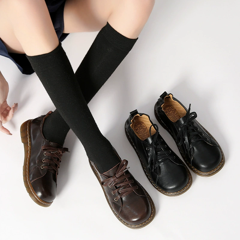 Красивые японские туфли в стиле Мори, ретро-туфли с круглым носком на шнуровке, на мягкой подошве, эластичные туфли на плоской подошве в стиле Мори для девушек.