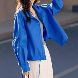 立领休闲气质通勤外套女2025春秋季新款松弛感小个子纽扣夹克上衣