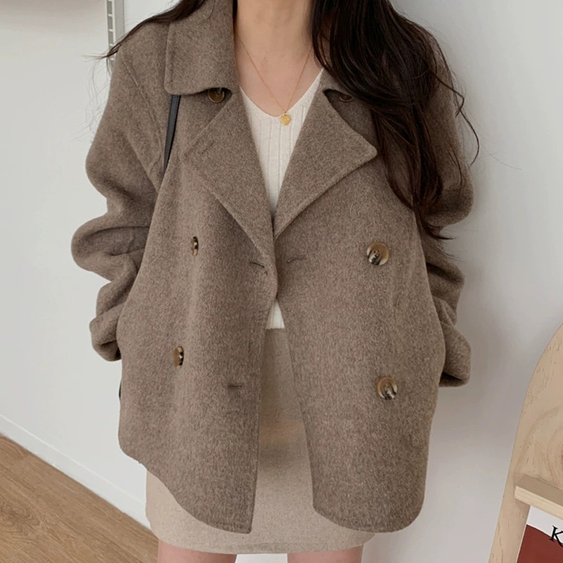 Демисезонное женское шерстяное пальто, курсовская oversize свободный крой, ретро длинный рукав