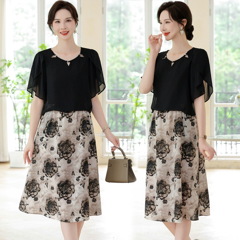 Летний костюм-юбка для женщин средних лет (50+) 2025 года, элегантное платье в западном стиле для новоиспеченных мам.