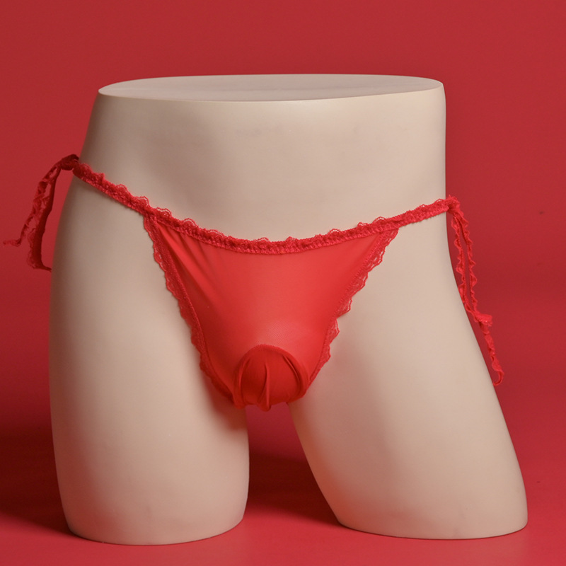 Men's Bright Sexy T-Shaped Inner Belt Jj Set of Bullet Separated Ultra-thin Full Transparent Silky Low Waist Pocket Underwear