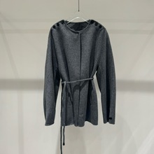 2024年秋冬季新品女装气质简约时尚韩版系带毛呢大衣外套40932388