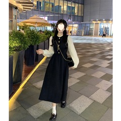 法式泡泡长袖连衣裙女装秋季新款名媛气质设计感赫本风长裙子