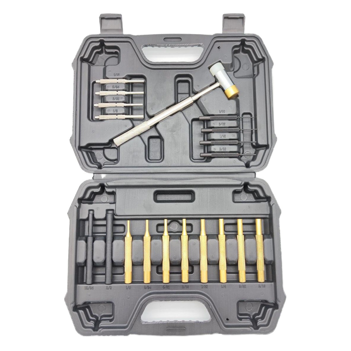 Juego de punzones redondos de 19 piezas de acero aleado de alta dureza con martillo de cobre, suministro directo de fábrica