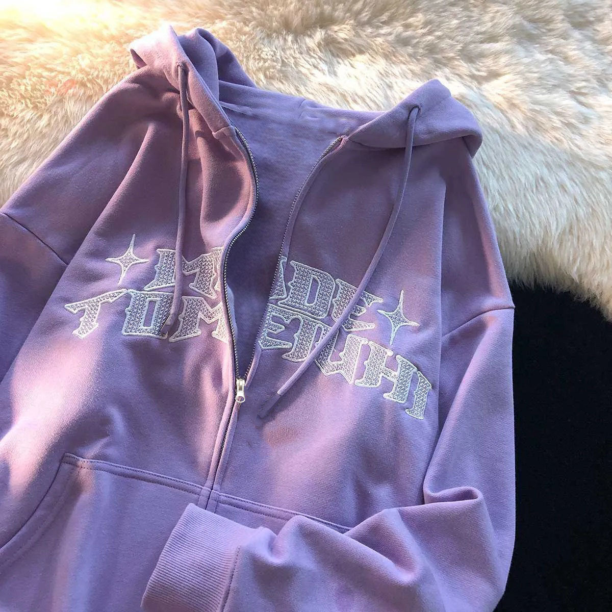 Trendy Marka Mektup Fermuarlı Sweatshirt Kişiselleştirilmiş Basit Baskılı Kapüşonlu Üst Unisex Hırka Şık Ceket_voghion.com