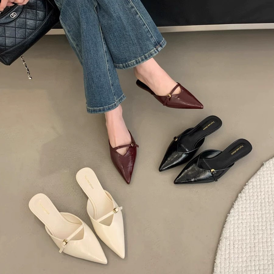 Женские мюли на каблуке-лодочке в стиле французского кота, новые весна/лето 2025, красные универсальные мюли, подходящие к платьям.