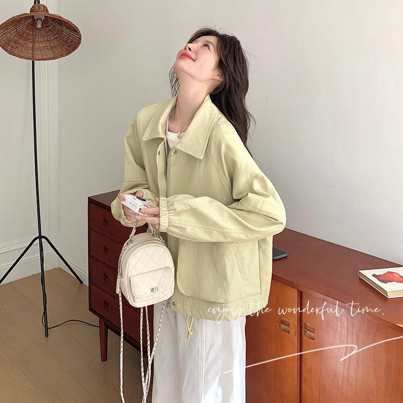 Real Shot of Light Yellow Lapel Pu Leather Jacket for Women, Spring 2026 New Style, Petite Design, Playful Jacket Top