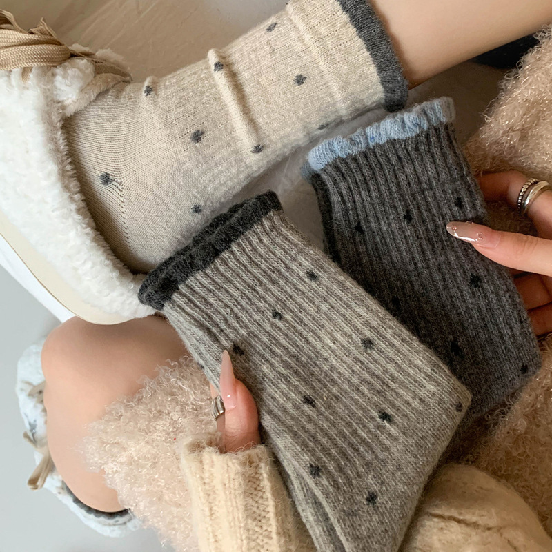 Polka Dot Wool Socks for Women, Mid-Calf Socks for Autumn and Winter, Thickened and Fleece-Lined for Warmth, Gray Birkenstock Shoes, Winter Slouch Socks Polka Dot Wool Socks for Women, Mid-Calf Socks for Autumn and Winter, Thickened and Fleece-Lined for Warmth, Gray Birkenstock Shoes, Winter Slouch Socks
