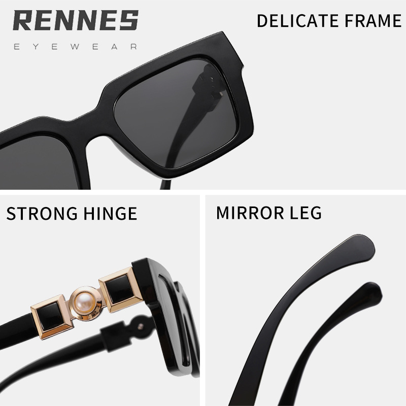 Gafas de sol cuadradas europeas y americanas transfronterizas accesorios de perlas de moda para hombres y mujeres Gafas de sol blancas a prueba de rayos UV