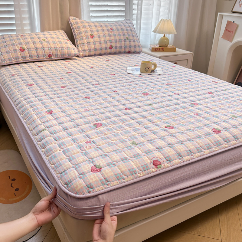 Comfortable and Comfortable Cloud-Like Double-Layer Yarn Quilted Bed Pad, Fitted Sheet, Pillowcase, Machine Washable Knitted Cotton, Soft and Waxy, Can Be Slept Naked