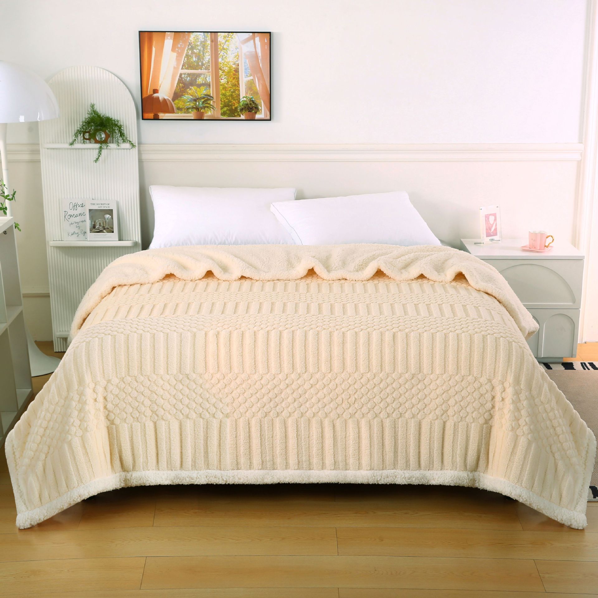 2024 nueva manta de terciopelo de doble capa de jacquard de punto, lana de cordero, sofá grueso, manta, edredón de invierno al por mayor