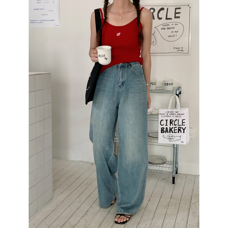GAGD Thin Wide Leg Jeans Women's High Waist Summer Straight Pants Slim-fit Loose Loose Loose Sense Pants Women