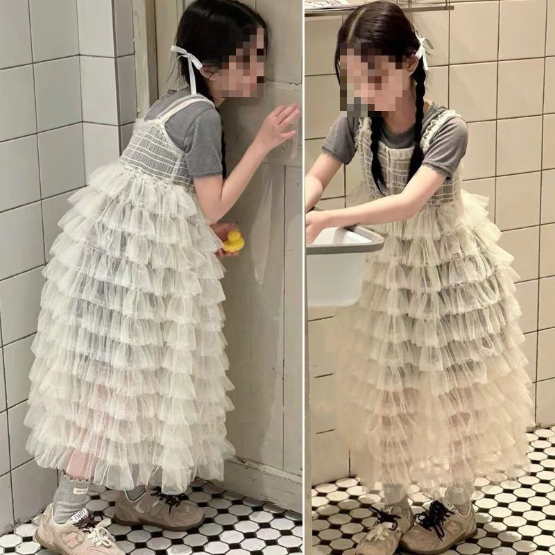 女童蛋糕裙连衣长裙子2025春夏儿童装短袖T恤蕾丝公主中大童百搭
