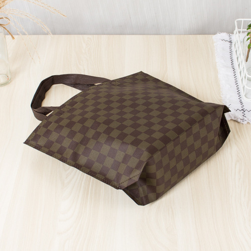 Advertised eco-friendly fabric heat-sealed hand-held mesh coffee-colored shopping bag with logo printed