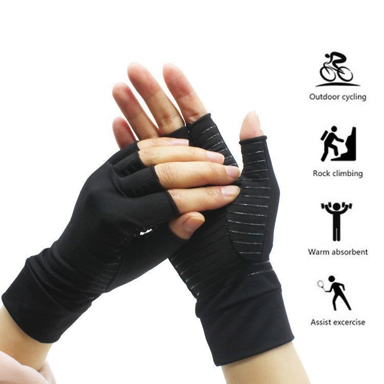 Copper fiber half-finger pressure gloves cupro knitted gloves non-slip outdoor training copper ion gloves manufacturer wholesale