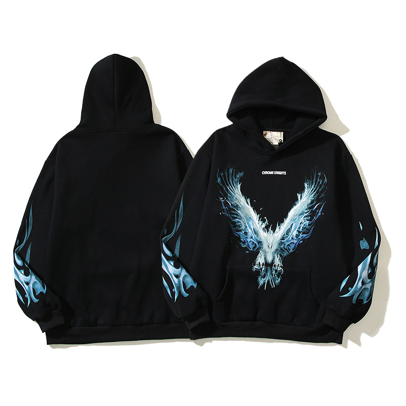 Giacca in puro cotone tt High Street Blue Flame Eagle Kirin Arm Loose Hoodie felpa con cappuccio_voghion.com