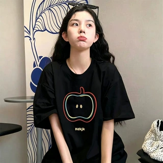 定制短袖上衣韩系可爱日常百搭宽松印花T恤休闲圆领女装短袖T恤