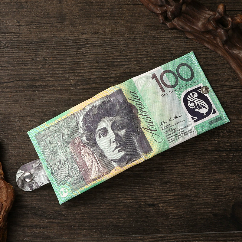 Short Wallet Canvas Card Holder, Compact 10.5×8.5×0.8 cm, Printed Currency Designs