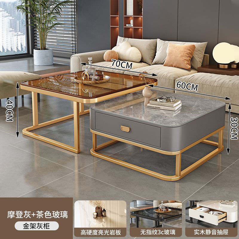 골드 선반 + 그레이 캐비닛 모던 그레이 + 브라운 유리