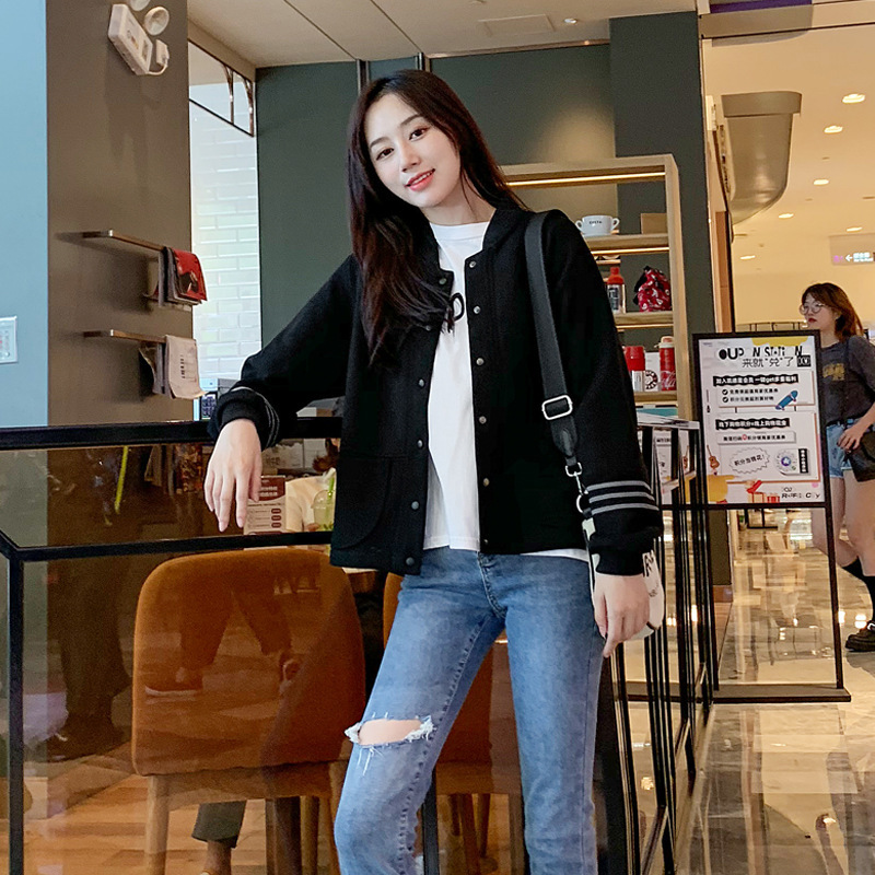黑色短外套女长袖2025春秋小个子棒球服夹克薄款开衫学生百搭上衣|undefined