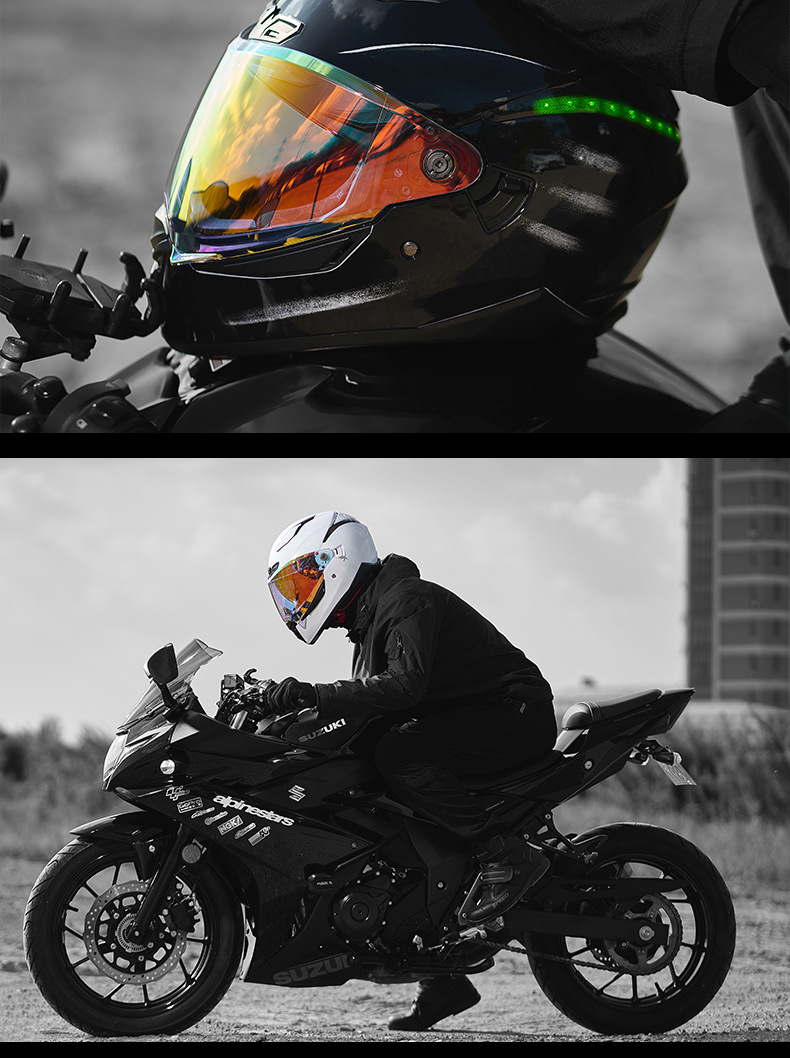 RNG New National Standard Motorcycle Helmet Full-Face Helmet for Men and Women with Dual Visors, Ventilation, Sun Protection, and Tail Light for Electric Vehicles