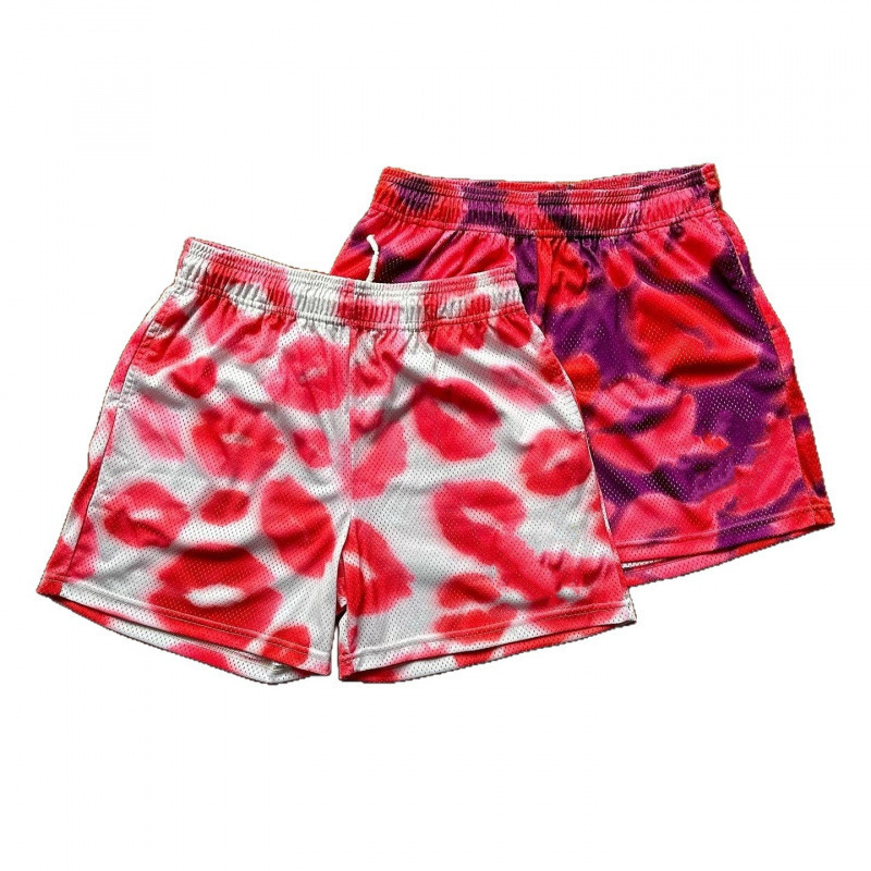 Streetwear Quarter Shorts With Print, Breathable Mesh, Loose Fit For Running, Training, Gym, Beach, Casual Wear - Pink, Light Blue, Red (Sizes M-Xxxl)_viptrois.com