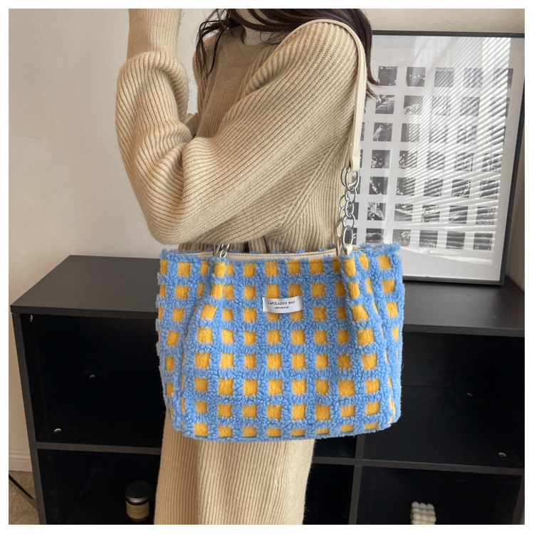 Femmes Moyen Automne Hiver Toile Plaid De Base Chaîne Carré Fermeture Éclair Sac À Main display picture 6