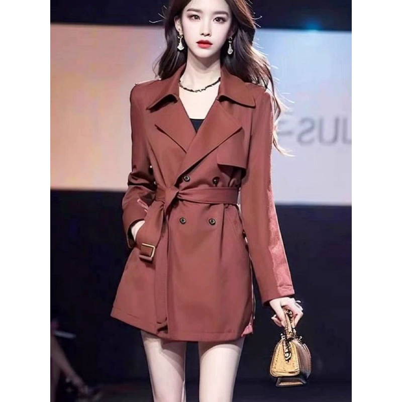 Коричневое осеннее пальто-т trench с высоким качеством стиля, стиль Chanel