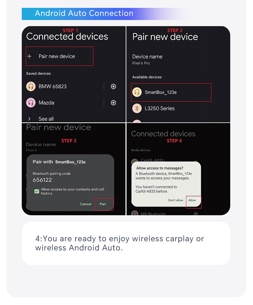 Wired to Wireless Apple Carplay Box Mini Plug-In Android Adapter Bluetooth Automatic Connection