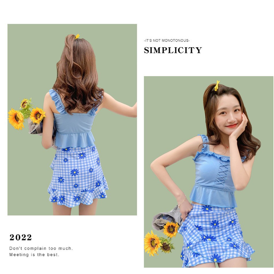 Traje de baño de dos piezas conservador boxer falda traje de baño de dos piezas chica moda pequeño traje de baño de aguas termales frescas al por mayor