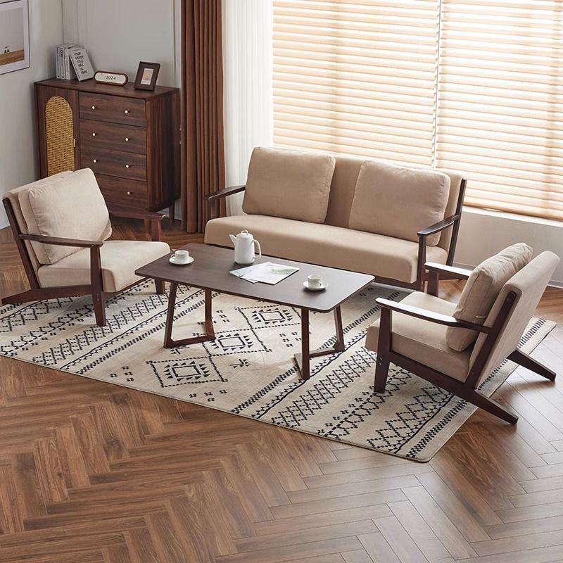 Chinese-style solid wood small apartment Nordic modern minimalist leisure home living room three-seater fabric sofa for rental housing