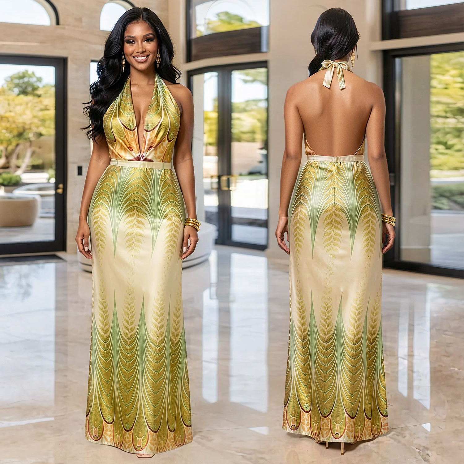 C7721 Aliexpress transfronterizo Amazon Europa y América ropa de moda de mujer de verano impresión casual vestido de cuello en V nuevo