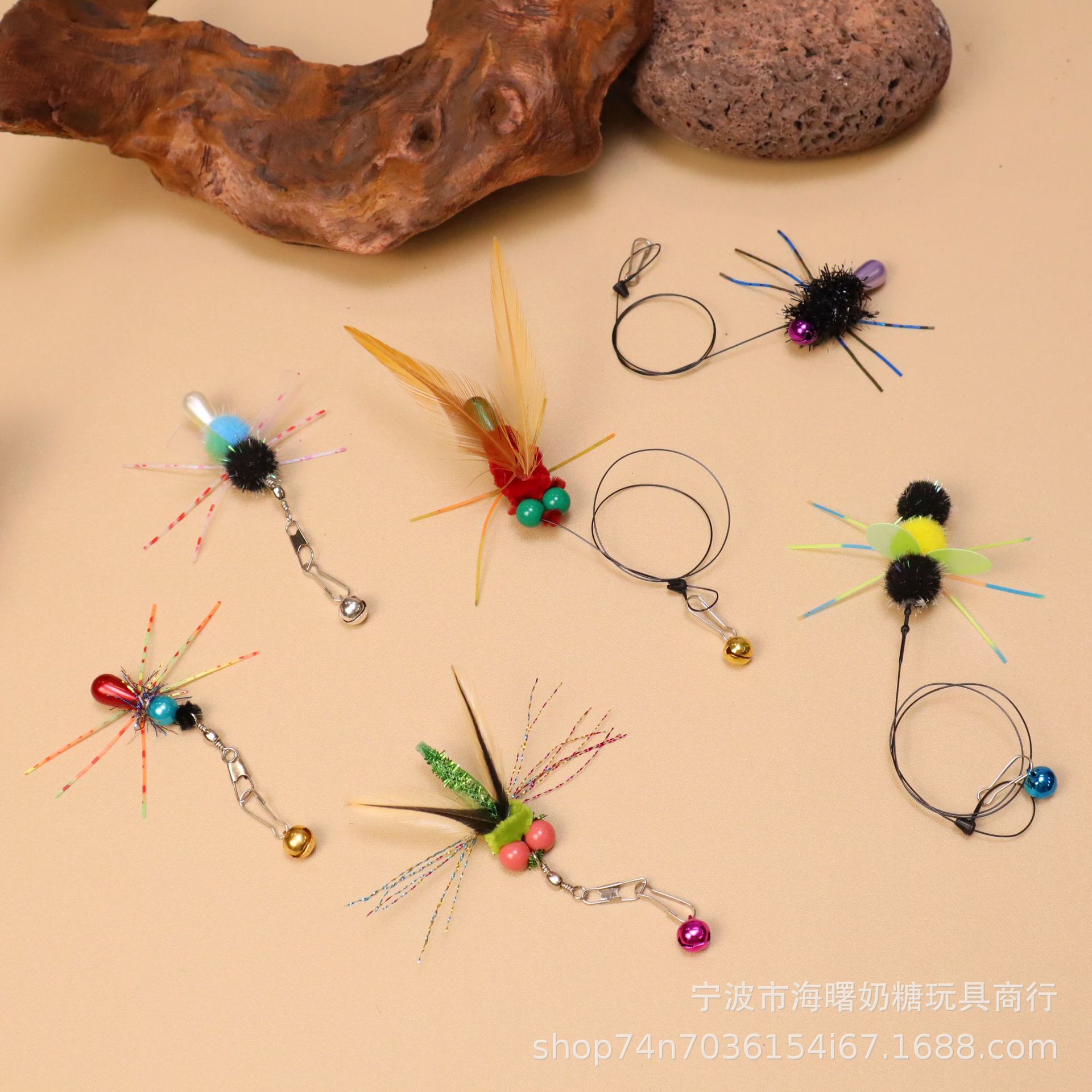 Silicone Tentacle Simulation Insect Cat Teaser Stick Replacement Head Colorful Small Reptile Cat Toy Flying Insect Lure Cat Pet Supplies