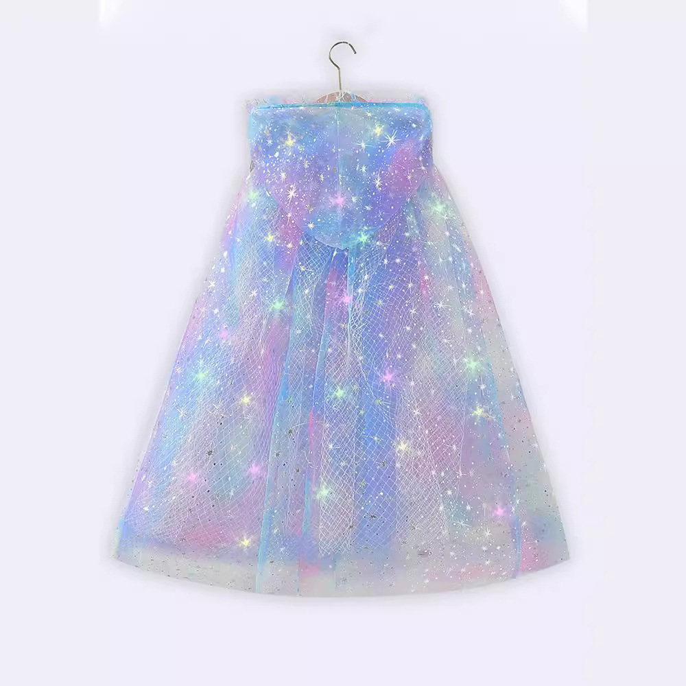 歐美女童愛莎公主七彩發光亮披風夏薄款斗篷外出裝扮披肩一件代發