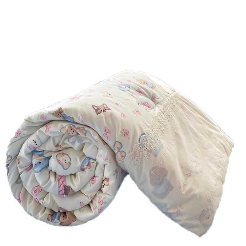 Edredón fresco de verano para niños de clase A de verano, edredón de aire acondicionado de encaje de cuatro piezas, edredón fino de edredón de verano para dos personas lavable a máquina