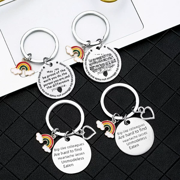 Amazon European and American cross-border hot selling stainless steel keychain rainbow creative farewell gift for friends lettering can be fixed