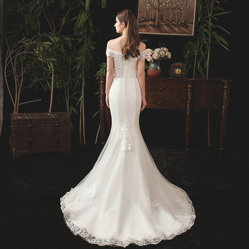 Vestido de Novia Estilo Sirena 2026, Nuevo Estilo para Novias Delgadas, Estilo Bosque con Hombros Descubiertos, Vestido Ligero Francés con Diseño de Cielo Estrellado que Estiliza la Figura.