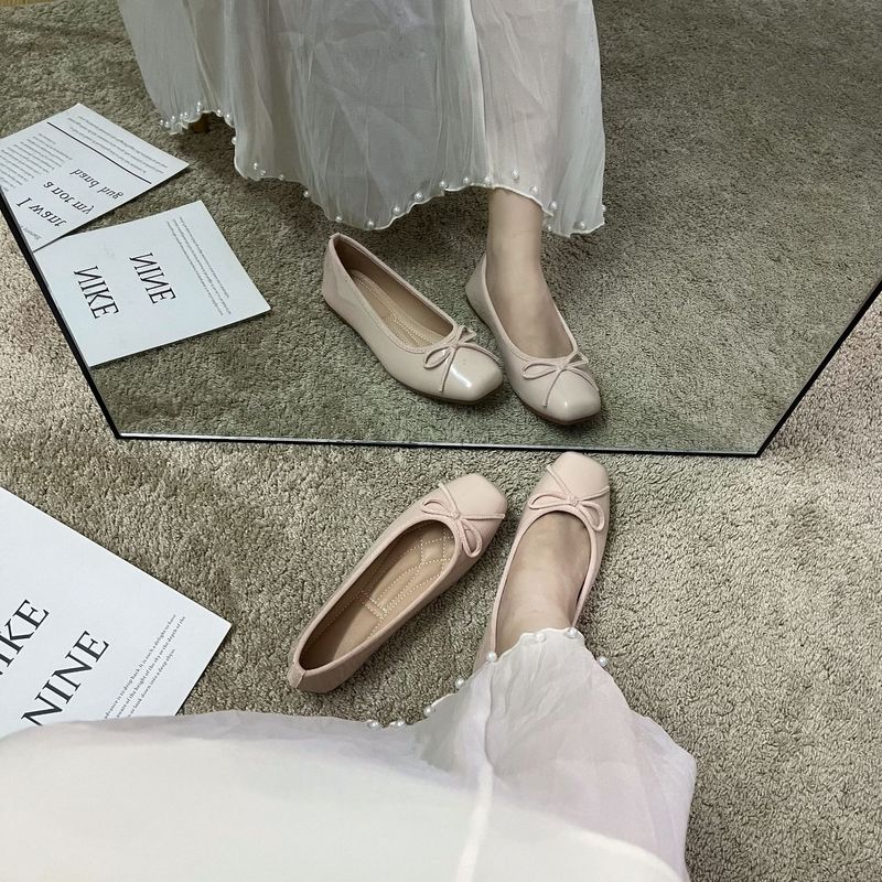 红色单鞋女2025女士时尚新款法式配裙子气质春秋漆皮平底浅口芭蕾|undefined