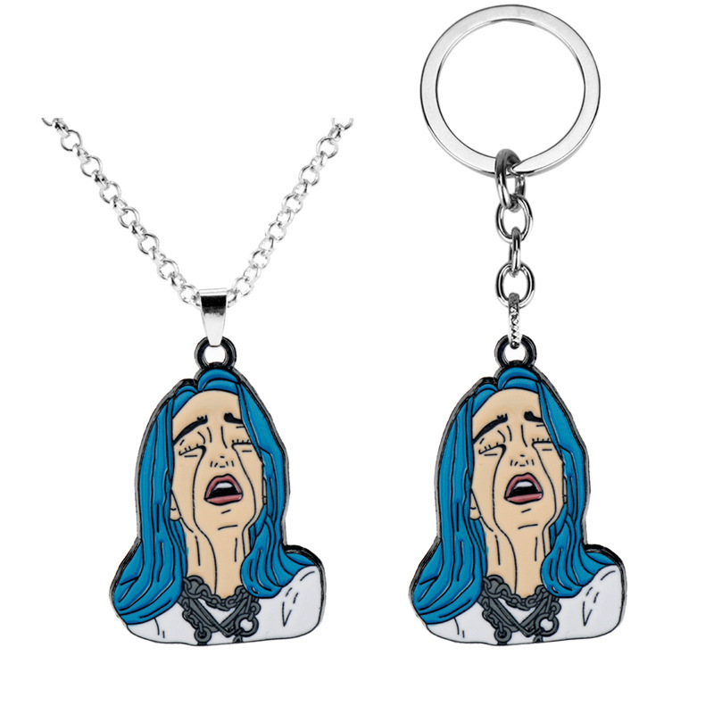 Foreign Trade Hot Selling European and American Singer Billie Eilish Billie Eilish Character Drop Oil Necklace Keychain