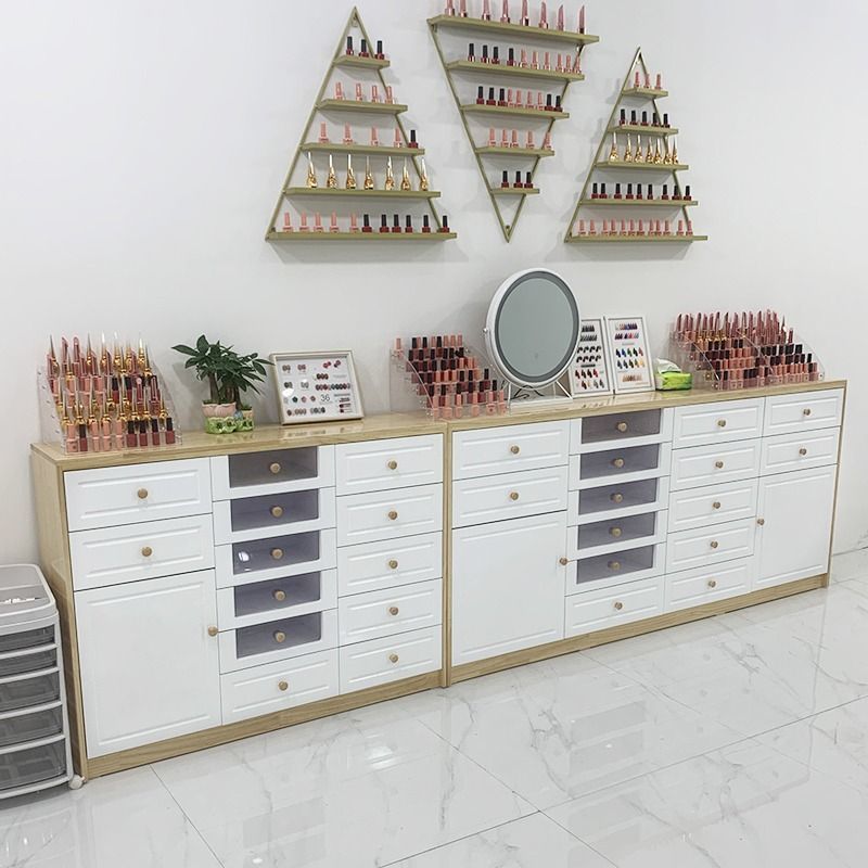 实木美甲柜子展示柜指甲油收纳储物柜甲油胶美甲店产品落地柜墙