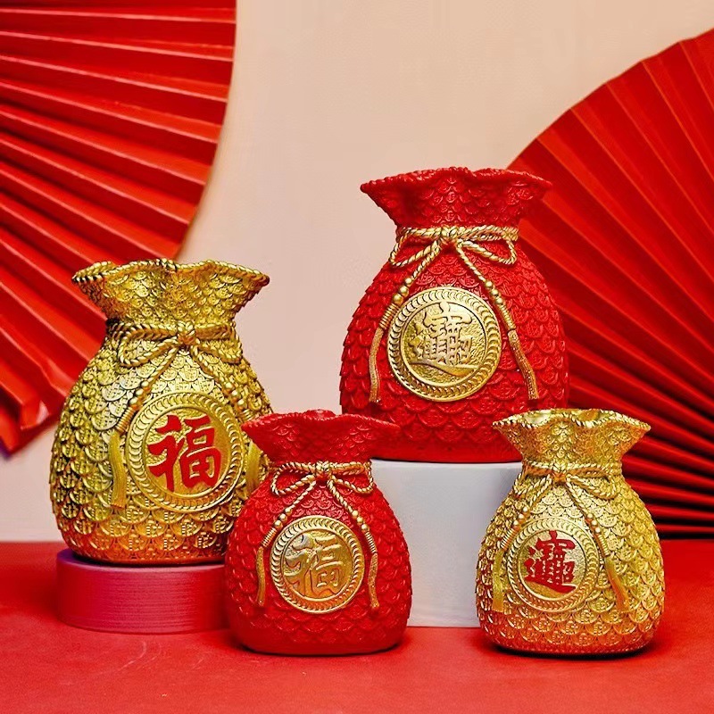 Fortune-Attracting Wheat Ears Lucky Bag Vase Money Tree Resin Craft Handmade Ornament Living Room Entrance Money Decoration