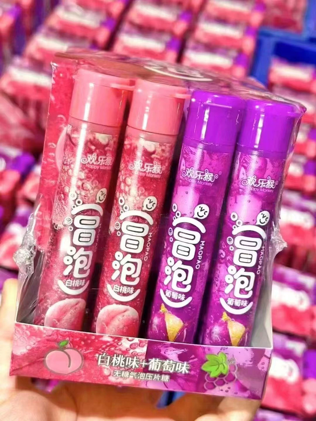 Интернет-красный счастливый обезьяна пузырится без сахара, пузырьки, таблетка, сахарная кола спрайт, студенческие конфеты, закуски