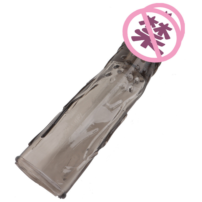 Men’s Crystal Textured TPE Penis Sleeve, Reusable Delay Cover, Transparent Black — detail image 5