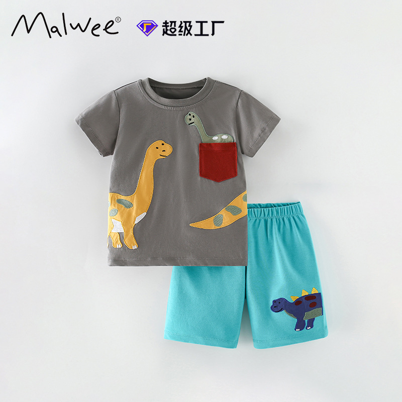 Malwee set de niños de verano nuevo conjunto de ropa infantil europea y americana de dos piezas guapo cuello redondo de manga corta ropa casual para niños