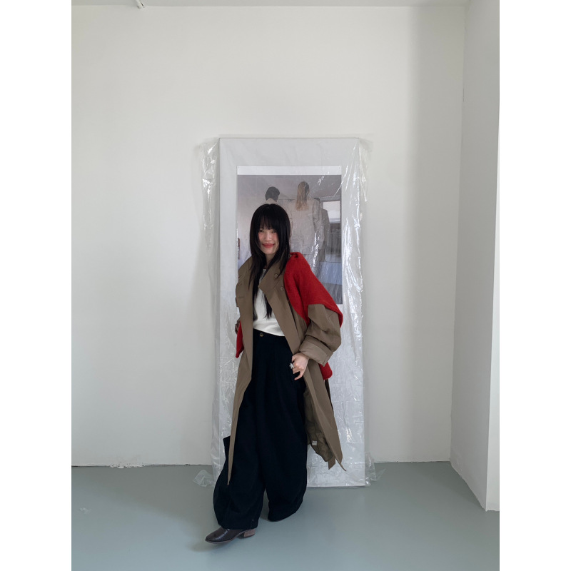 ISO VOGUE-音韩系立领宽松简约绑腰长款风衣外套风衣(配腰绳)1050|undefined