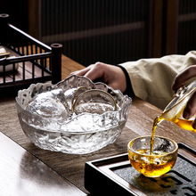 玻璃茶洗大号特大号家用茶渣缸日式禅意水晶锤纹洗茶碗茶具配件