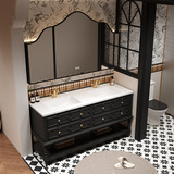 Умывальник в американском стиле Комбинация шкафчиков для ванной комнаты в китайском стиле в стиле ретро Раковина для ванной во французском стиле из шифера Встроенная двойная раковина горячего изгиба