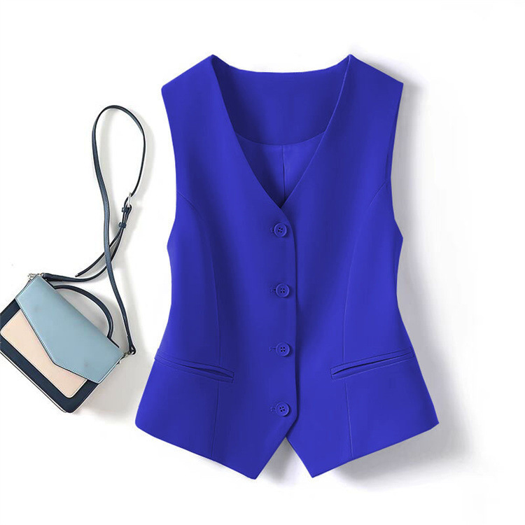 Suit Vest Women's Small Vest 2024 Spring and Autumn New Slim-fit Exterior Stacked Women's Waistcoat Blue Short Vest